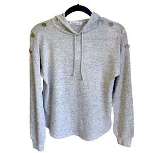 89th & Madison Hoodie Top Gray Heathered Button Detail Long‎ Sleeve Pullover